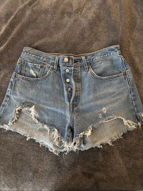 Levi's Distressed Button-Fly Denim Cutoff Shorts — Light Blue